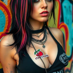 close-up shot of a gorgeous woman with black hair featuring color stripes