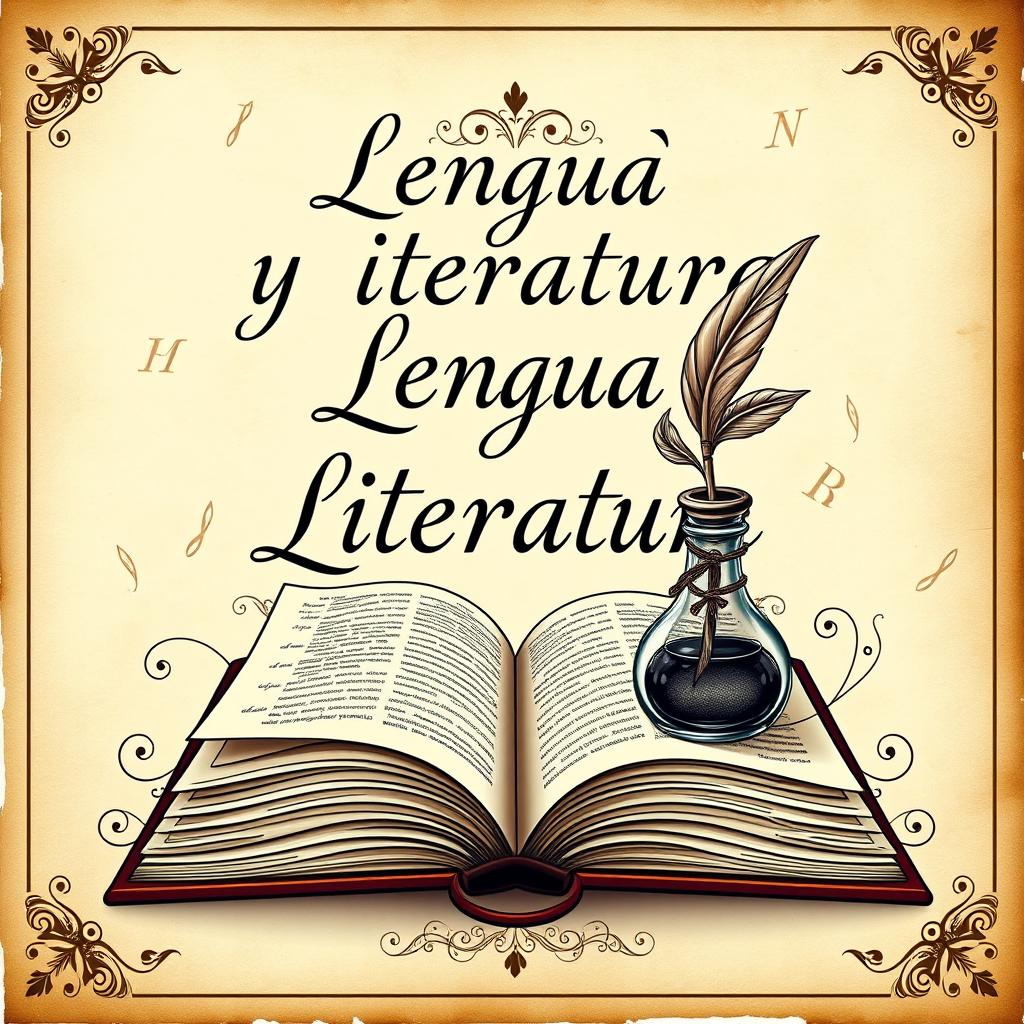 An elegantly elaborate book cover for 'Lengua y literatura' with a sophisticated, flowing artistic font for the title