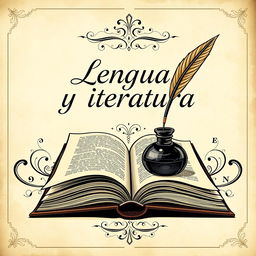 An elegantly elaborate book cover for 'Lengua y literatura' with a sophisticated, flowing artistic font for the title