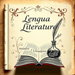 An elegantly elaborate book cover for 'Lengua y literatura' with a sophisticated, flowing artistic font for the title