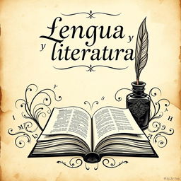 An elegantly elaborate book cover for 'Lengua y literatura' with a sophisticated, flowing artistic font for the title