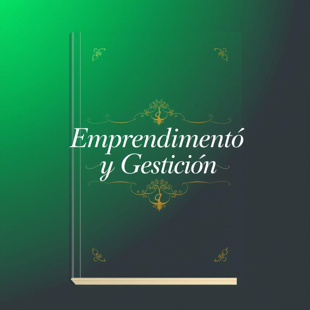 A sophisticated and detailed book cover design for 'Emprendimiento y Gestión', featuring an elegant serif font for the title that conveys professionalism and modernity