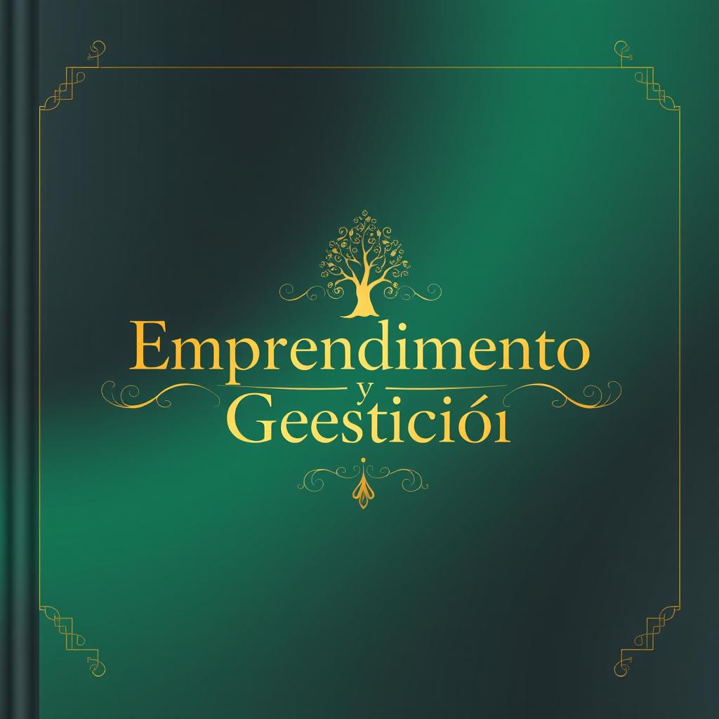 A sophisticated and detailed book cover design for 'Emprendimiento y Gestión', featuring an elegant serif font for the title that conveys professionalism and modernity