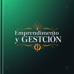 A sophisticated and detailed book cover design for 'Emprendimiento y Gestión', featuring an elegant serif font for the title that conveys professionalism and modernity