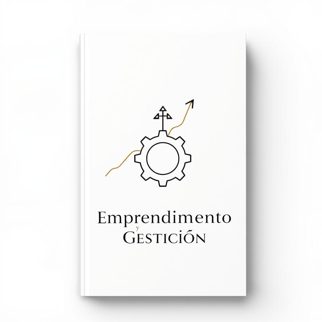 An elegant yet simple book cover for 'Emprendimiento y Gestión', featuring minimalist line drawings