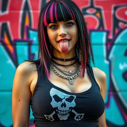 Close-up torso shot of a gorgeous female with black hair featuring color stripes