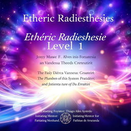 A mystical and captivating workbook cover for Etheric Radiesthesis Level 1, designed for an institution that offers therapeutic learning