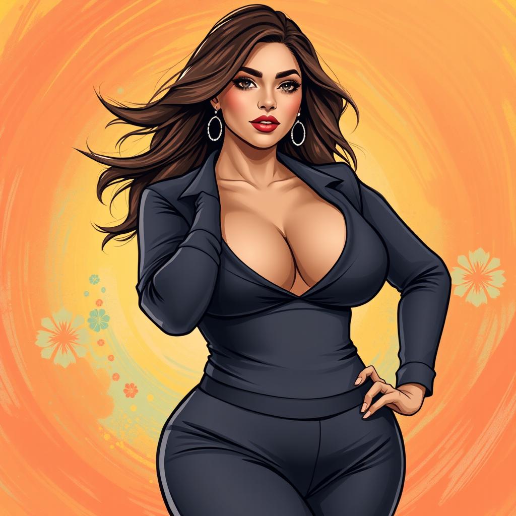 A confident woman with a voluptuous figure, displaying grace and elegance