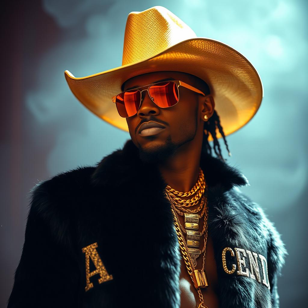 A magnificent hip-hop cowboy exuding style and confidence