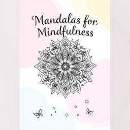 A whimsical and inviting cover for a coloring book, featuring an intricate mandala design at the center surrounded by abstract floral patterns