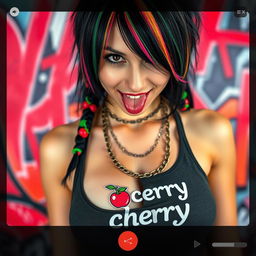 Close-up shot of a gorgeous female with black hair featuring colorful stripes