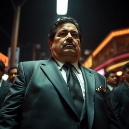 A powerful scene from a Netflix TV show set between 1978 and 1990, depicting a short, slightly overweight Mexican man with enormous thighs in Tijuana