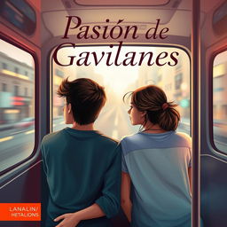 A captivating book cover for the novel titled "Pasión de Gavilanes" featuring two teenagers on a bus