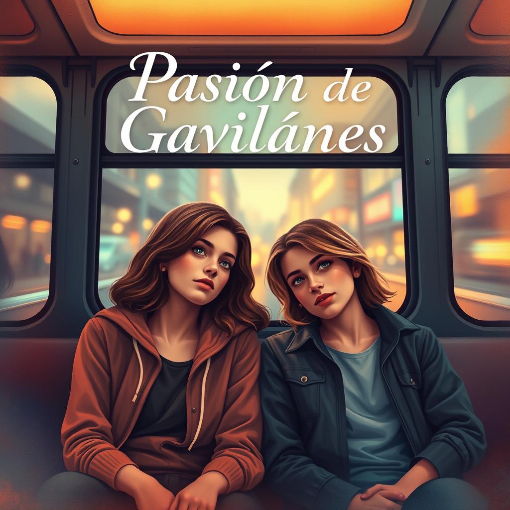 A captivating book cover for the novel titled "Pasión de Gavilanes" featuring two teenagers on a bus