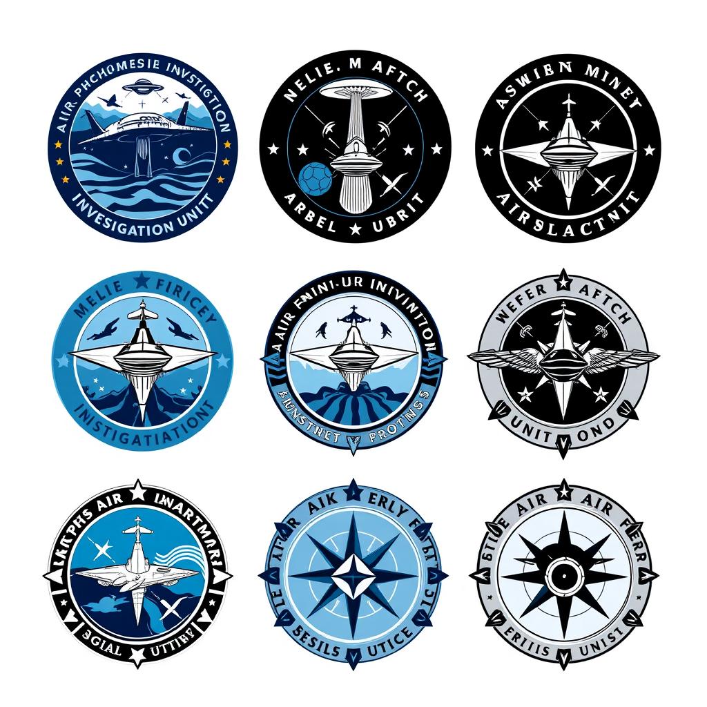 Multiple badges designed for an air phenomenon investigation unit