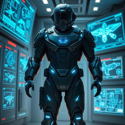 A special combat suit designed for "IRFA" (Investigação e Registo Fenómenos Aereos), featuring advanced technology elements such as integrated communication systems, lightweight yet durable armor, and aerodynamic design