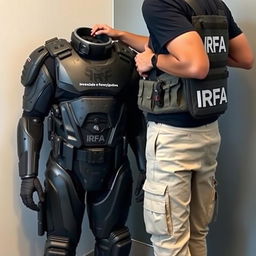 A special combat suit emblazoned with "IRFA (Investigação e Registo de Fenómenos Aereos)"