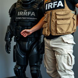 A special combat suit emblazoned with "IRFA (Investigação e Registo de Fenómenos Aereos)"