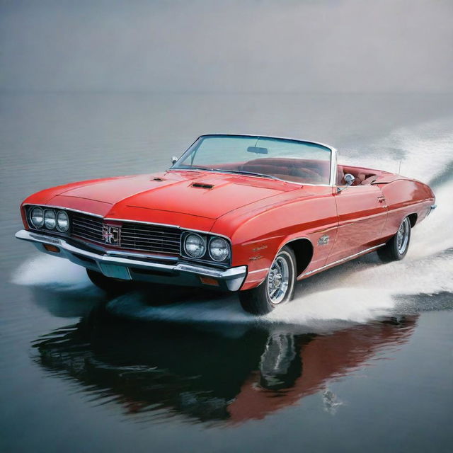 A classic and powerful speed boat design incorporating the muscular design elements, vibrant colors, and distinctive logo of a Pontiac car