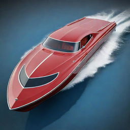 A classic and powerful speed boat design incorporating the muscular design elements, vibrant colors, and distinctive logo of a Pontiac car