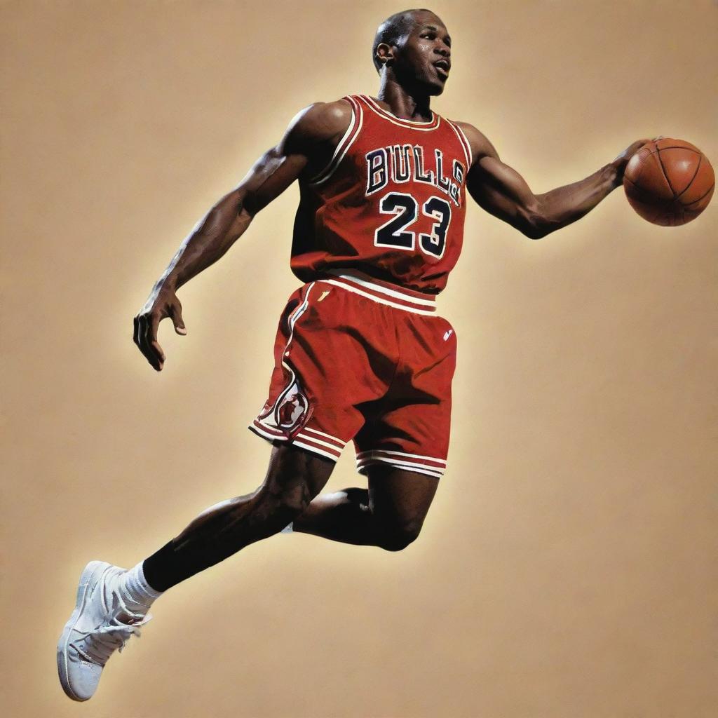 Create a Pop Art style image of Michael Jordan in his iconic jump pose.