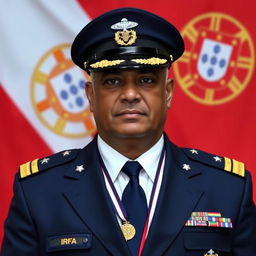 Passport-style photo of a commander wearing a white shirt, dark blue tie, and a dark blue blazer with four small silver stars on each shoulder