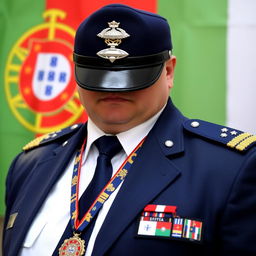 Passport-style photo of a commander wearing a white shirt, dark blue tie, and a dark blue blazer with four small silver stars on each shoulder