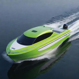 A compact and practical speed boat design that embodies the distinct design elements, bold colors, and recognizable logo of a Daihatsu car