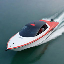 A compact and practical speed boat design that embodies the distinct design elements, bold colors, and recognizable logo of a Daihatsu car