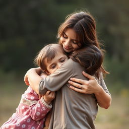 A heartwarming scene of a mother embracing her children, capturing a moment of love and tenderness