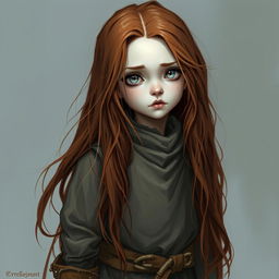 Elara is a small, enigmatic girl captured in the style of DnD character art