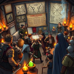 A lively work agency for adventurers in a medieval fantasy world