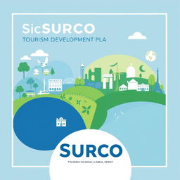 Cover design for a local tourism development plan for Surco municipality in Lima, Peru, featuring a harmonious blend of blue, green, and white colors