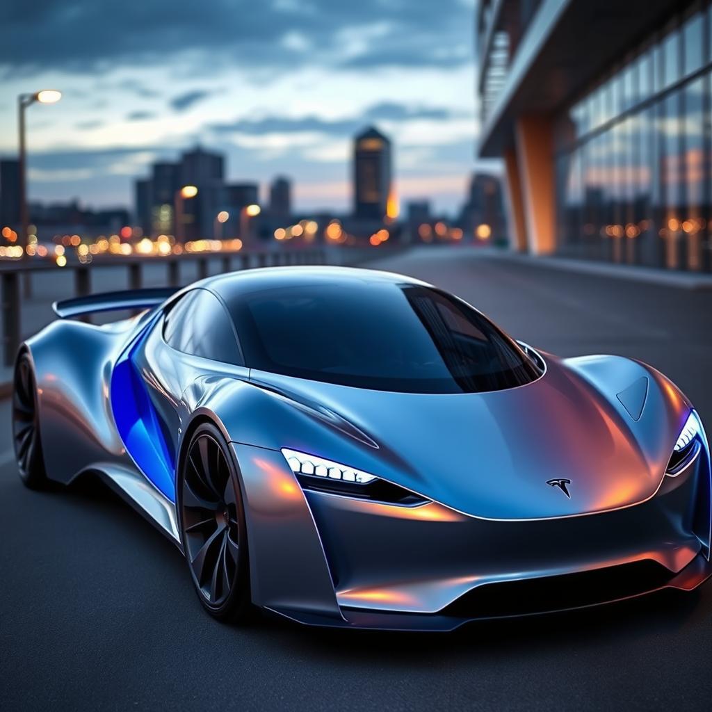 A futuristic Tesla supercar concept, showcasing an innovative and eco-friendly design