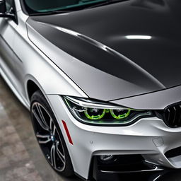 BMW 318i F30 in white with black rims and lime green calipers