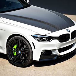 BMW 318i F30 in white with black rims and lime green calipers