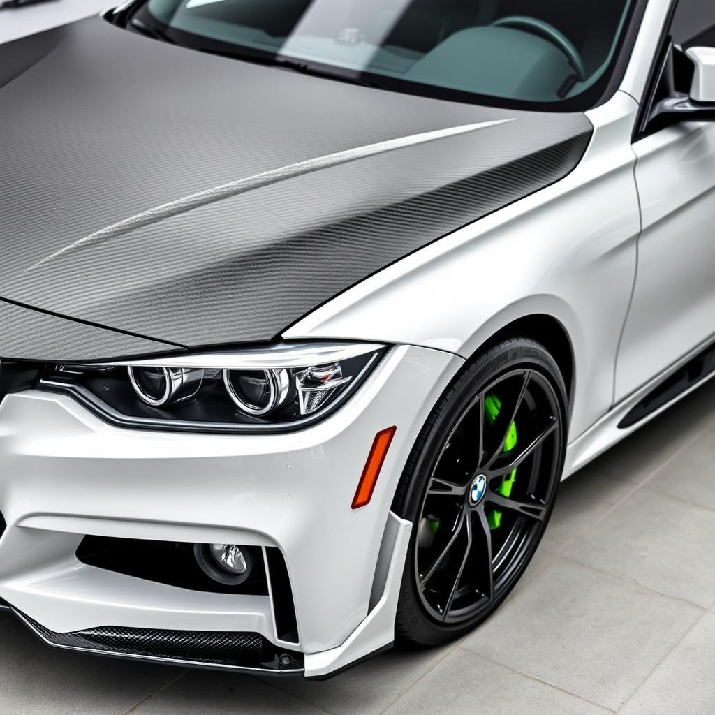 BMW 318i F30 in white with black rims and lime green calipers