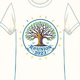 A vibrant and eye-catching T-shirt design for a reunion event