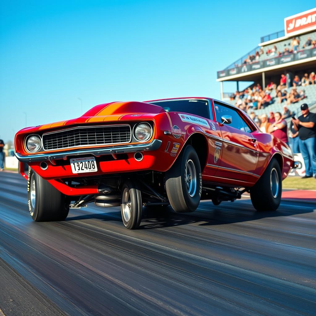 A classic 'Catfish' Camaro drag car, showcasing a powerful and aggressive design