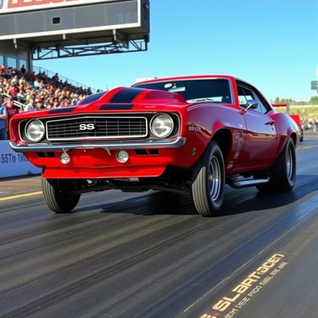 A classic 'Catfish' Camaro drag car, showcasing a powerful and aggressive design