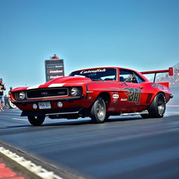 A classic 'Catfish' Camaro drag car, showcasing a powerful and aggressive design