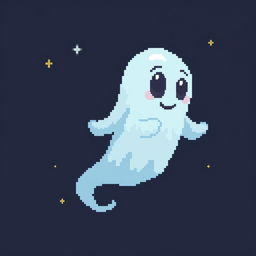 a ghost character in a 32bit 64x64 pixel art style, featuring a wispy, ethereal body with a slightly bluish tint