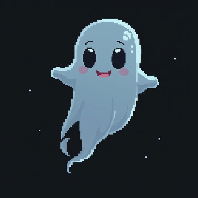 a ghost character in a 32bit 64x64 pixel art style, featuring a wispy, ethereal body with a slightly bluish tint