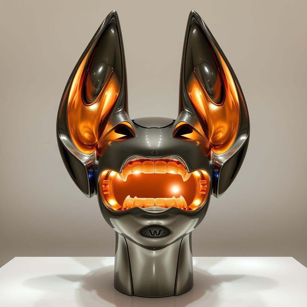 a combined installation sculpture featuring ears and a mouth integrated with built-in breathing lights