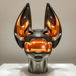 a combined installation sculpture featuring ears and a mouth integrated with built-in breathing lights