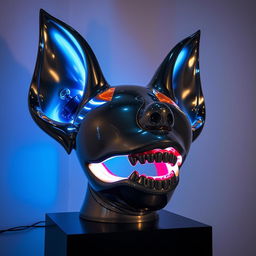 a combined installation sculpture featuring ears and a mouth integrated with built-in breathing lights