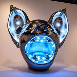 a combined installation sculpture featuring ears and a mouth integrated with built-in breathing lights