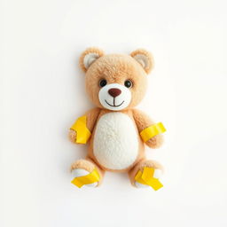 A 2D teddy bear doll affixed to a pristine white wall