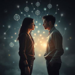 A mysterious scene depicting a psychic or mental connection between two individuals