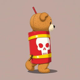 A 2D illustration of a teddy bear affixed to a red firework using yellow adhesive tape